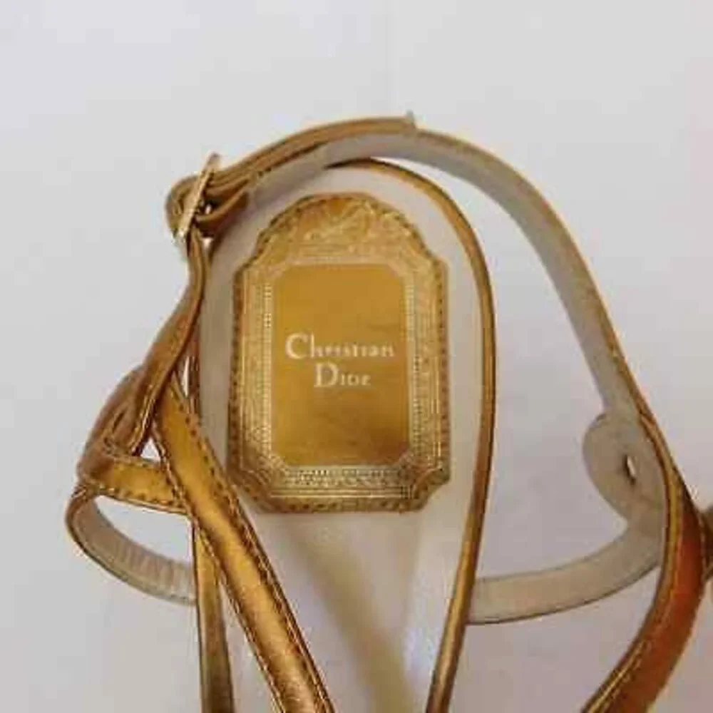 CHRISTIAN DIOR METALLIC STRAPPY BRONZE LOGO HEEL SANDALS SIZE 39 - Picture 7 of 12
